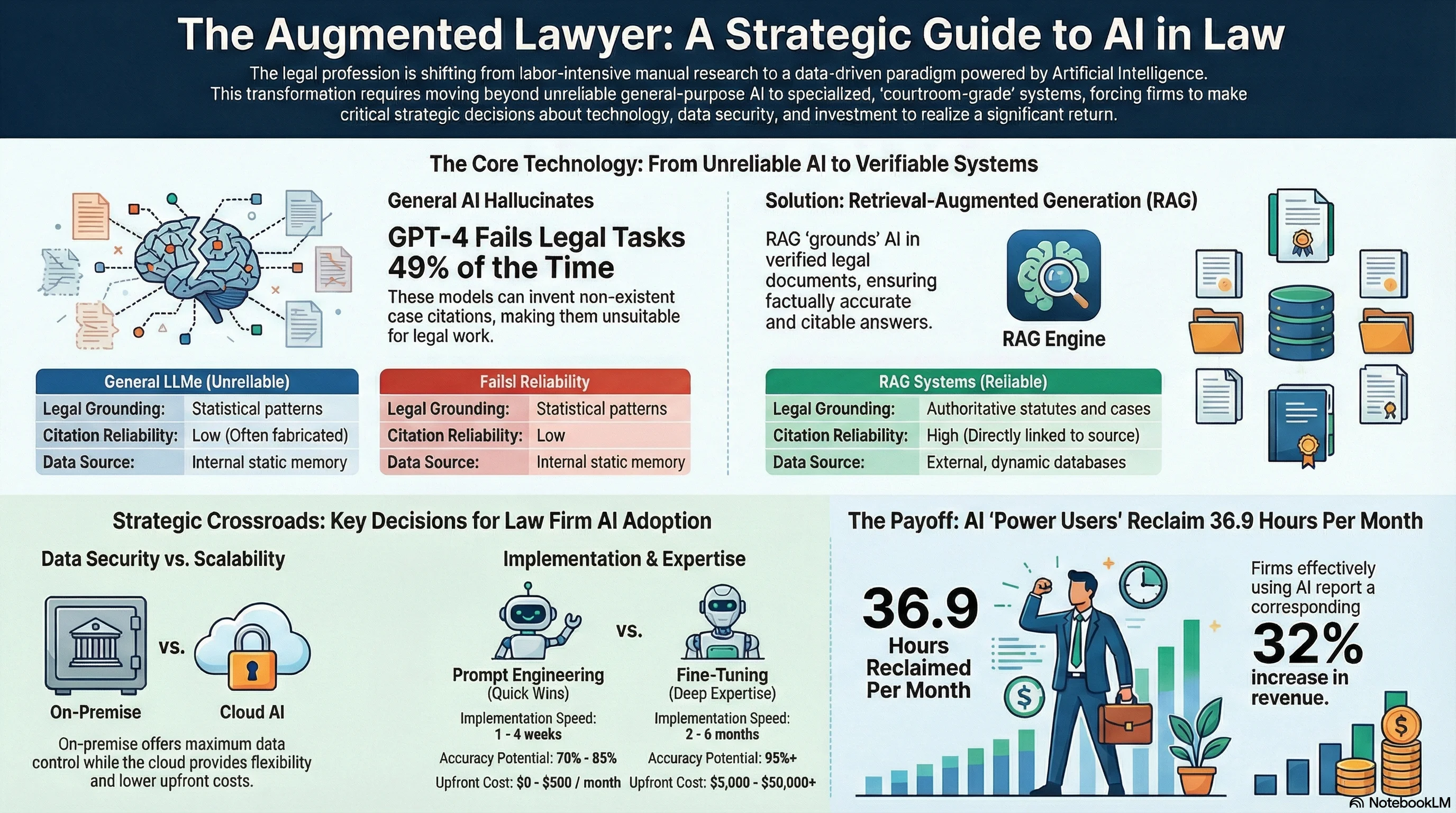Legal AI Integration Roadmap - Visual overview showing the decision framework from RAG architecture through platform selection to governance